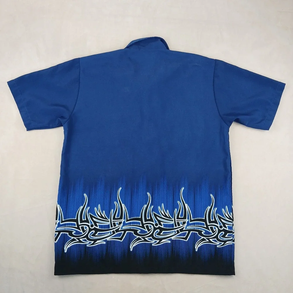 VTG ODO Small Mens Shirt Flames Tribal Y2K Embroidered 22x28‎